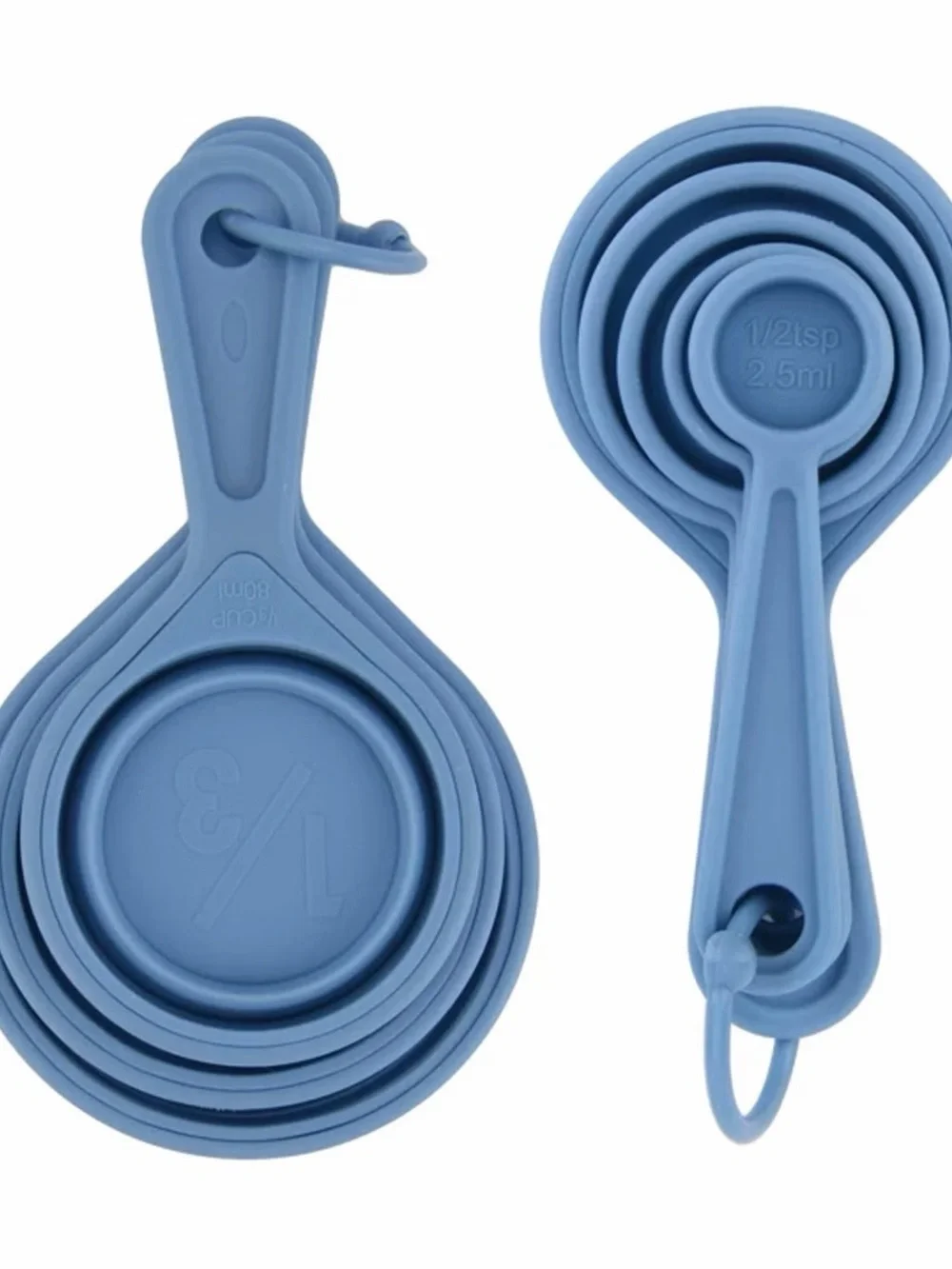 New Kitchen Essentials - Blue Silicone Measuring Cups, Spoons Whisk & Spatula